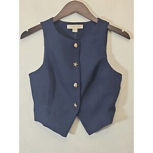 Monteau Los Angeles Navy Blue Sleeveless Blazer Vest Size Small